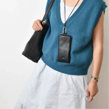 Leather Zip Glasses Pouch with Lanyard